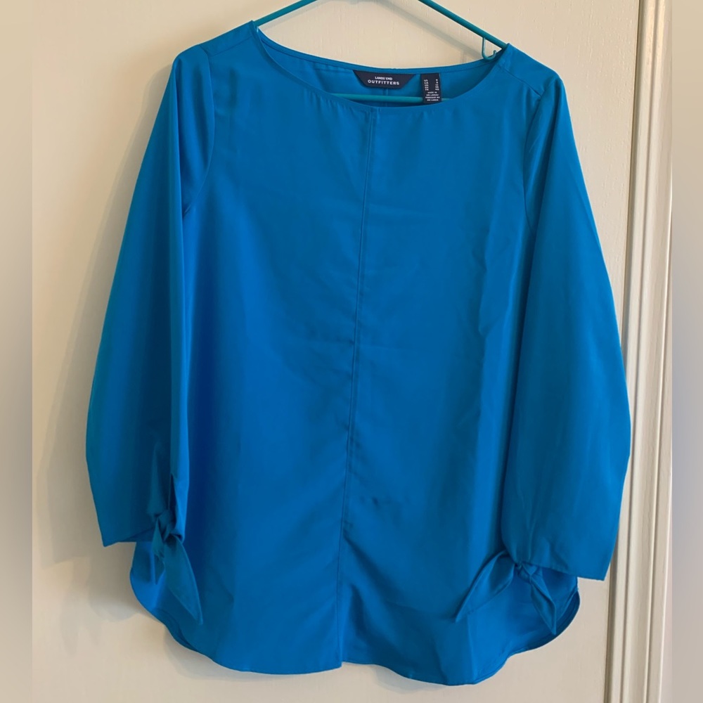 Lands’ End Women Bracelet Sleeve Tie Detail Soft Blouse